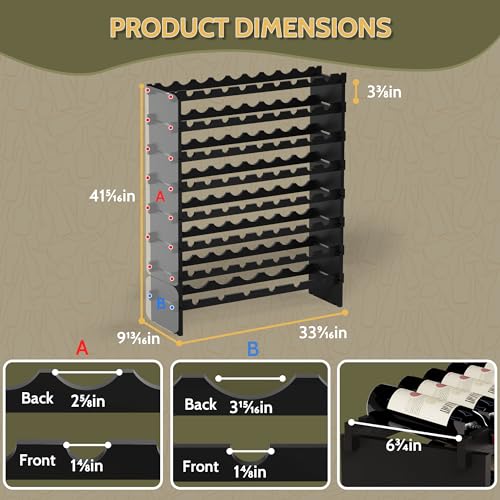 Wine Rack Freestanding Floor (Black 8-tier Without Glass Holder)