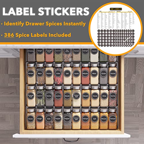 Spice Drawer Organizer with 40 Spice Jars (40 Jars, 18.5" Wide)