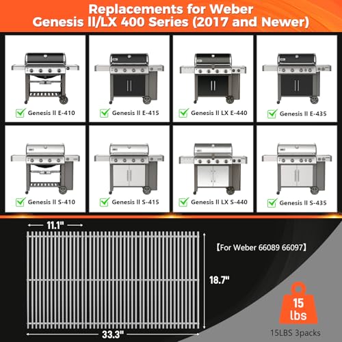 18.7" Grill Grates for Weber Genesis II E (18.75" x 11.1" 3 Pack)