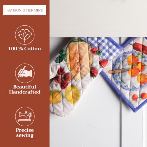 100% Cotton Oven Mitt & Pot Holder Set (078 - Gourmand / 7.5" x 13" & 8" x 8" (Oven Mitt & Pot Holder))