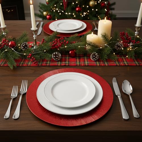 50 Pcs Red Charger Plates 13" Plastic Round Charger Dinner Plates (Modern Style / Red)