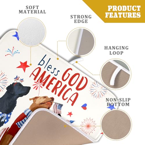 4th of July Patriotic Dogs Dish Drying Mat American Independence Day Dish Dry Pad 16"x18" Absorbent Dishes Drainer Mat for Kitchen Counter (Patriotic Dogs / 16" x 18")