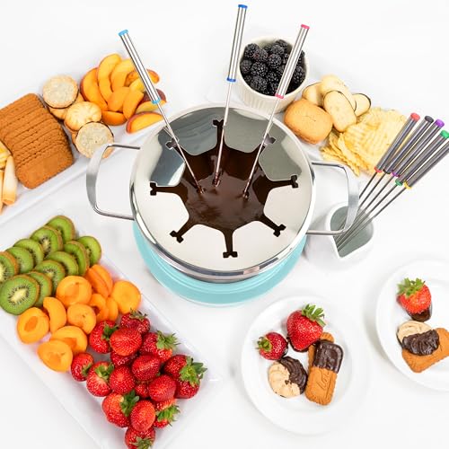 8 Cup Electric Fondue Pot Set for Cheese & Chocolate (Aqua / 8 Cup)
