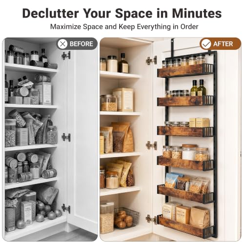 6 Tier Over the Door Pantry Organizer (Black-1P 6-Tier)