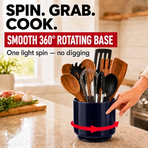 Plastic Large Rotating Navy Blue Kitchen Utensil Holder Countertop Caddy (Midnight Atlantic)