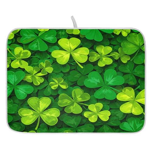 Patricks Day Shamrocks Lucky Clover Leaves Dish Drying Mat for Kitchen Counter Absorbent Microfiber Small Drying Pad Dish Mats for Kitchen Countertops 16 x 18 Inch (18" x 16")