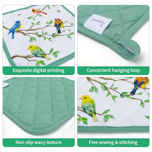 Bird Branch Oven Mitts and Pot Holders Sets 4Pcs (Bird Branch / Oven Mitt x2 & Pot Holder x2)