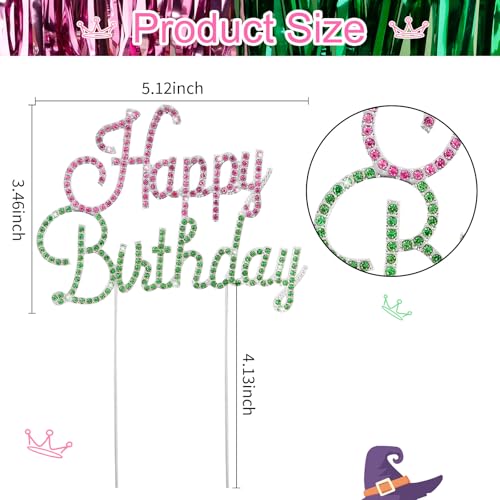 Happy Birthday Cake Topper Pink & Green Rhinestones Witch MovieThemed Cake Topper for Birthday Party Decorations