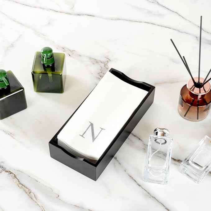 Luxenap 15.8 X 7.9 Inch Linen-Feel Guest Towels, 2000 Lettered Hand Towels - Silver Letter 'N', Sans Serif Font, White Paper Dinner Napkins, airlaid, For Restrooms And Tables - Restaurantware