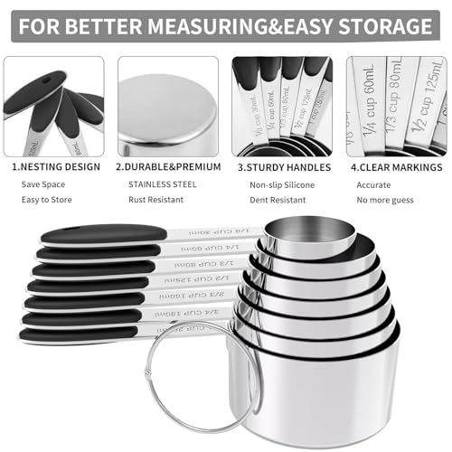 Stainless Steel Measuring Cups and Spoons Set with Silicone Handle