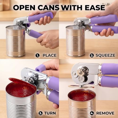 Stainless Steel Swing Open Manual Can Opener Comfortable Grip (Lavender / Swing Open)