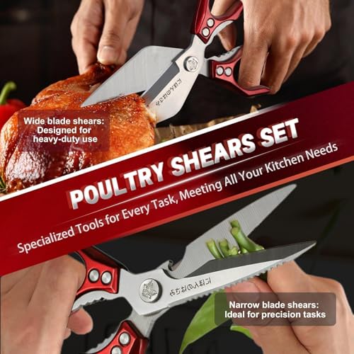 Kitchen Shears Set for Food with Sharp Bone (Bright Red)