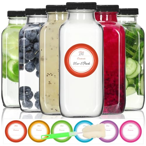 16oz Glass Juice Bottles with Leak (16oz-6pcs)