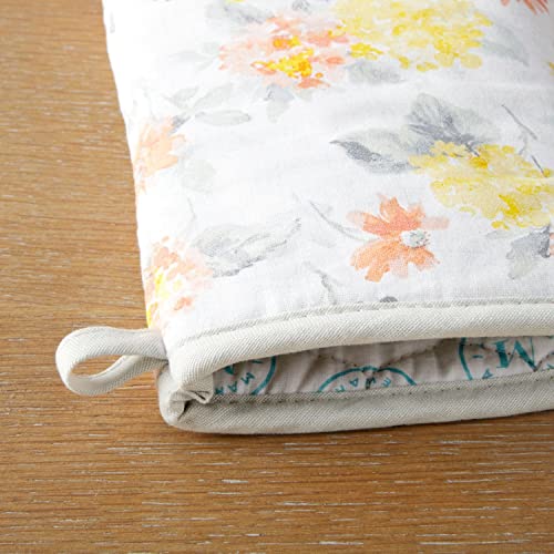 Amber Floral Oven Mitt & Pot Holder Set 2 (Yellow/Coral)