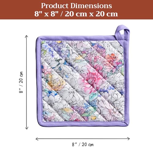 Pot Holders 100% Cotton Potholders (044 - Floral Love / 8" x 8" (Pot Holder Pack of 2))
