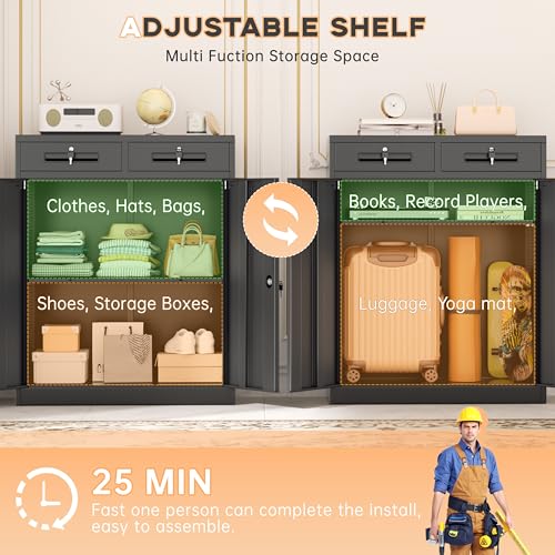 Metal Garage Storage Cabinet with Doors and Shelves (Black / 36")