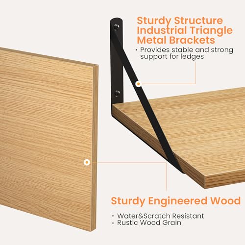 16W x 12D Deep Floating Shelves Set of 2 Oak (Oak With Black Metal Bracket / 16wx12dx5.8h)