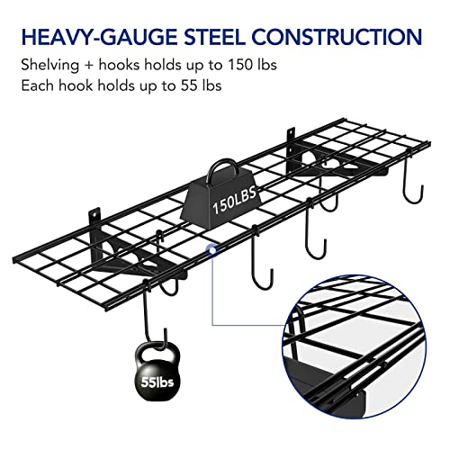 1 Pack 1x4 ft Garage Wall Shelving (1 pack-1x4 ft_6 hooks / Black)
