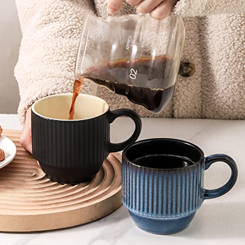 Black Coffee Mug Porcelain Set of 4 with Rack (Matte Black / 12 Ounces)