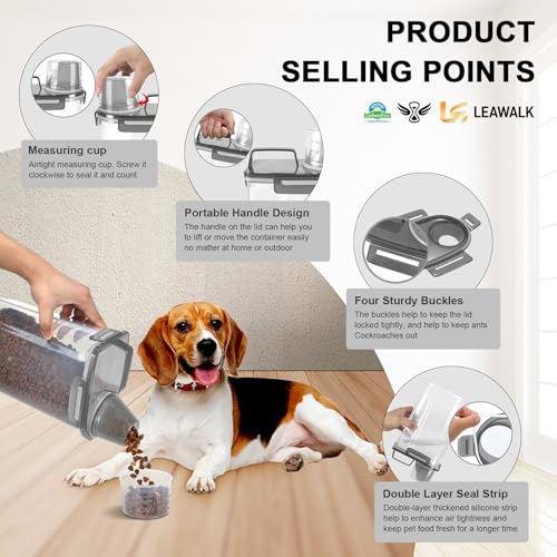 3-5Lbs/3Qt Dog Cat Food Storage Container With Foldable Bowl. Plastic Pet Food Dispenser for Small Animal Kibble/Pet Food/Bird Seed/Oatmeal/Rice/Flour/Brown Sugart/Cereals (Clear Black) (Clear Black / 3L-1pack)