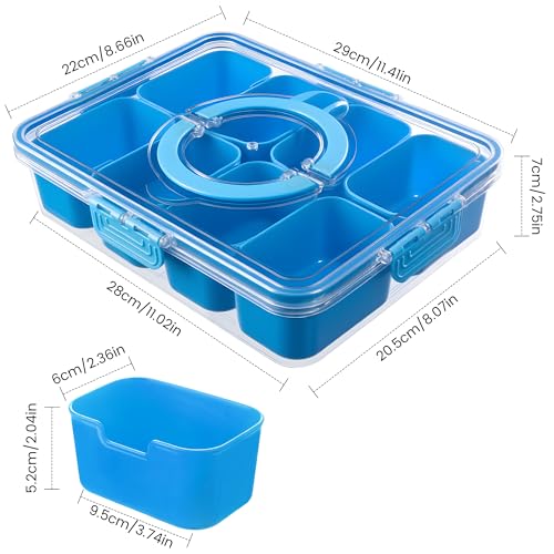 Divided Serving Tray with Lid and Handle (Cerulean-1 Pack)