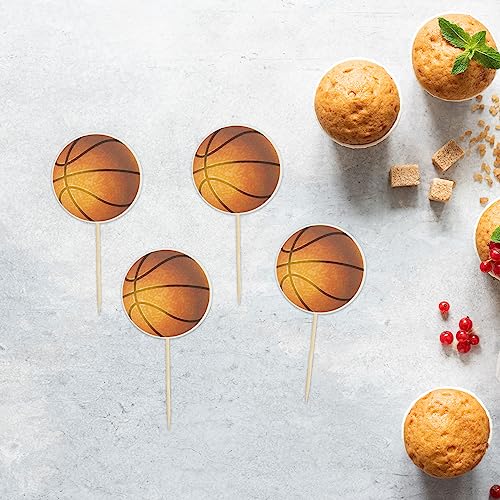 24Pcs Basketball Cupcake Toppers Star Sports Ball Cupcake Picks Baby Shower Basketball Sports Players Theme Birthday Party Cake Decorations Supplies (24 Count)