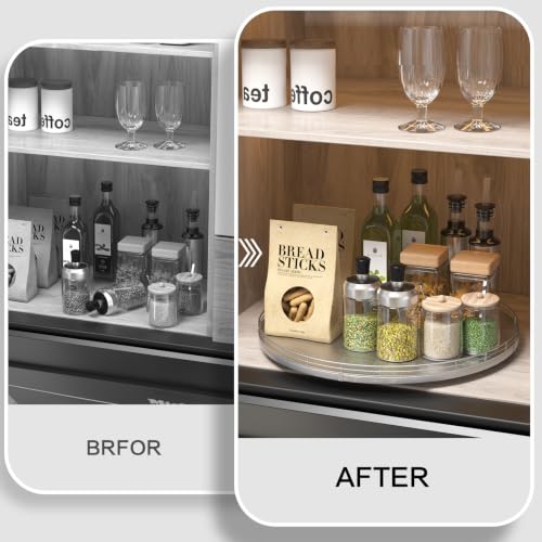 16 Inch Oak Lazy Susan Organizer with Silver Iron Rail (Silver / 16)