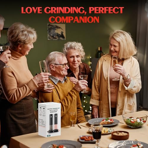 Electric Salt and Pepper Grinder Set Automatic Grinder for Kitchen Battery Pepper Mill Shakers Adjustable Coarseness Upgraded Larger Capacity with Led Gifts for Mom (BlackWhite)
