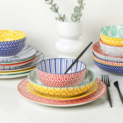 Ceramic Dinnerware Sets for 6 (Assorted Colors / 24 Pieces)