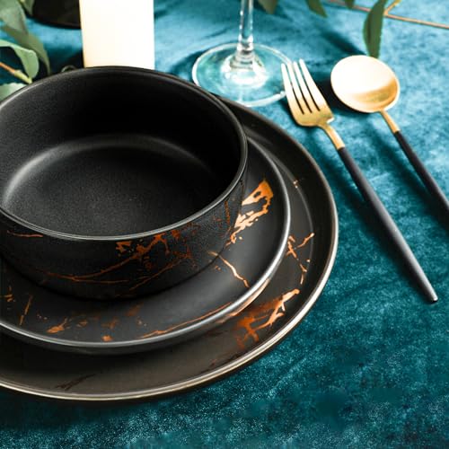 Gold Splash Dinnerware Set (16 Piece - Service for 4 / Black & Gold)