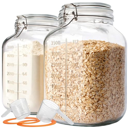 Large Square Glass Jars with Airtight Lids 1.1 Gallon Wide Mouth (Clear 1.1 Gal Square - 2 sets)
