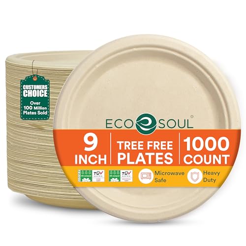 9 Inch Disposable Bagasse Paper Plates (9" [Natural])
