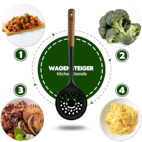 Silicon Cooking Skimmer Ladle with Wooden Handle