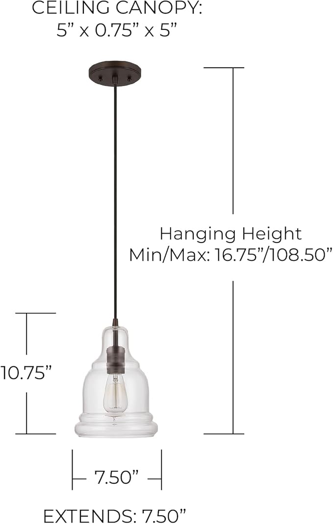 Capital Lighting 4643BB-138 Ashlyn Modern Clear Glass Jar Pendant, 1-Light 75 Watts, 11" H x 8" W, Burnished Bronze