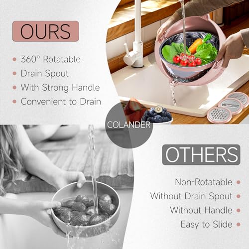 4 1 Colander with Bowl & Spoons Set (Pink)