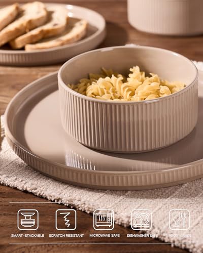 Star Stoneware Dinnerware Sets with Pasta Bowls (Cinnamon Brown / Service for 4 - Double Bowls)