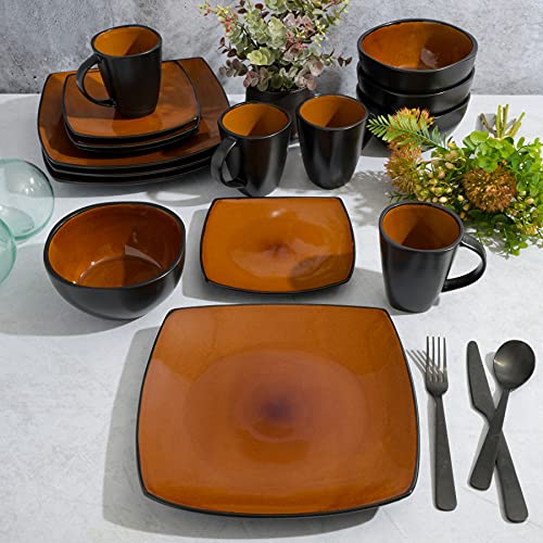 Soho Lounge Square Reactive Glaze Stoneware Dinnerware Set (Service for 4 (16pcs) / Amber (Soho Lounge))