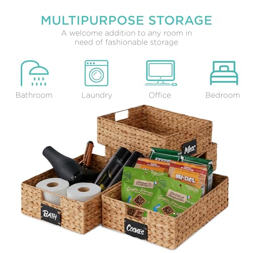Set of 4 16x12in Large Water Hyacinth Pantry Baskets (12x16x5in / Natural)