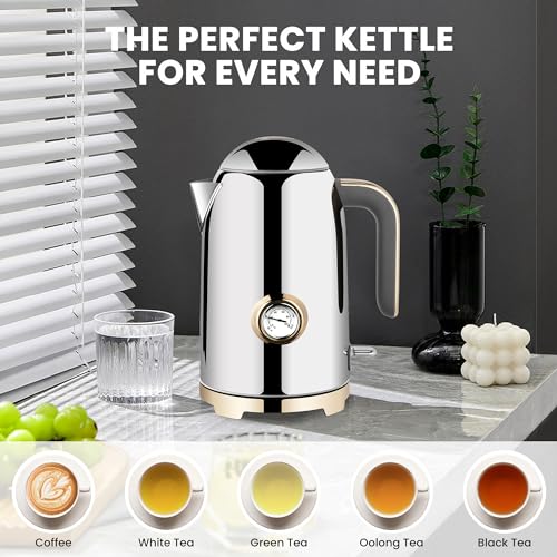 57oz Electric Kettle with Thermometer (Glossy Silver)