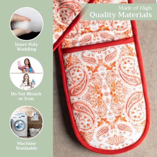 Double Oven Mitts 100% Cotton Double Oven Glove (055 - Orient / 7" x 35" (Double Oven Mitt))