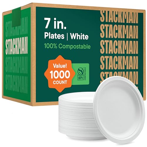 100% Compostable Paper Plates 7 Inch [1000 Count] Heavy (7 inch Round -- 1000 Pack)