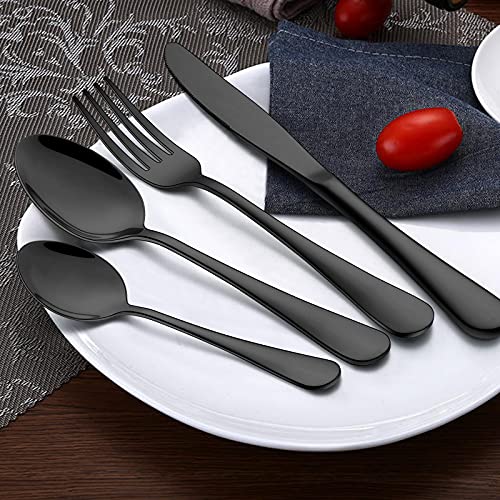 48 Piece Black Flatware Set with Steak Knives (48 Piece / Black)