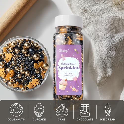 Royal Crown Black and Gold Sprinkles for Cake Decorating 4.23ounce (4.23 Ounce)