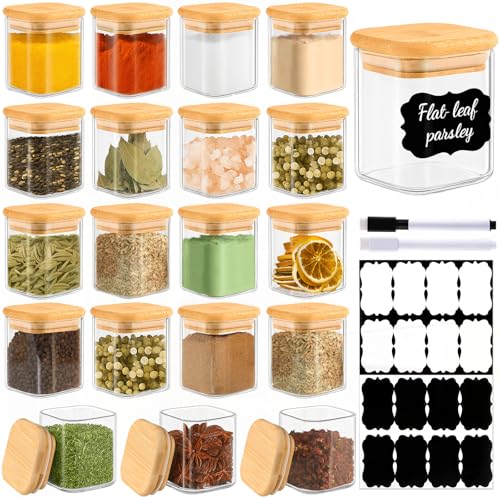 20 Pack 4 oz Square Glass Spice Jars with Lids and Labels (20pcs / 4oz)