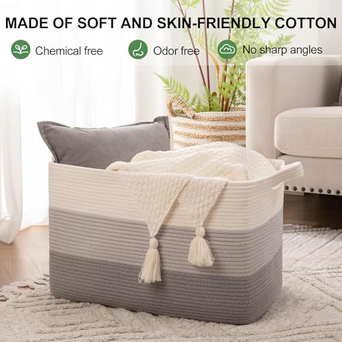 50L Storage Basket Large Blanket Basket Living Room Gray 3 (Gradient Gray / 3 pcs-17.7”x13.8”x11”)
