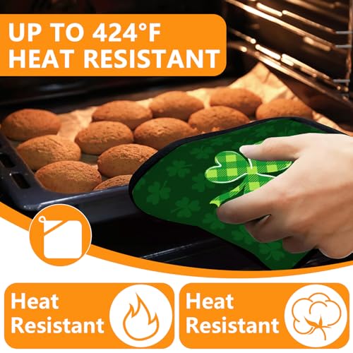 Green Clover Oven Mitts and Pot Holders Sets 4Pcs (Green Clover)