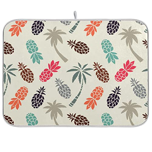 Super Absorbent Dish Drying Mat (Coconut Palm Trees Pineapples / 16" x 18")