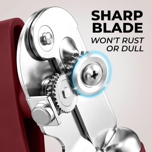 Stainless Steel Swing Open Manual Can Opener Comfortable Grip (Deep Red / Swing Open)