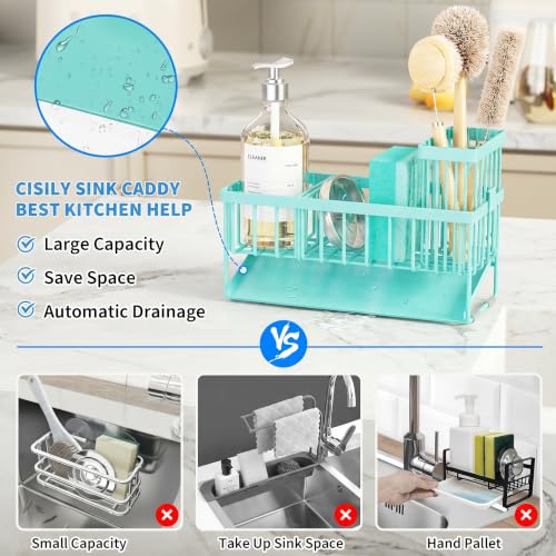 Kitchen Sink Caddy Organzier with High Brush Holder (Turquoise / 9.25 inches)