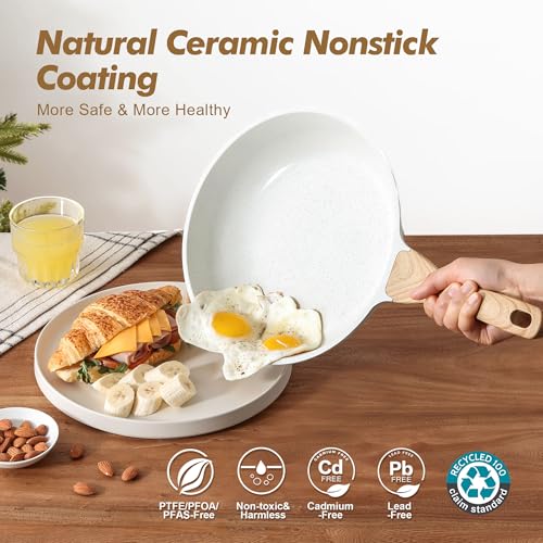 Ceramic Nonstick Frying Pan Skillets (White / 8+9.5+11 Inch)